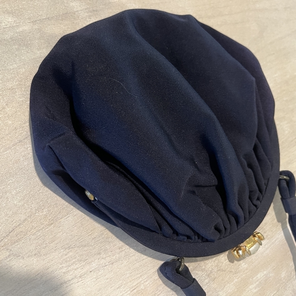 Beautiful Vintage Navy Blue Fabric Bag With Faux Pearl Closure EUC - Picture 5 of 6